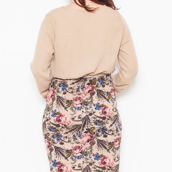 Blue Bell Ladies Sheath Dress V-Neck Long-Sleeve Beige Floral Size 3XL NWOT - Picture 3 of 5